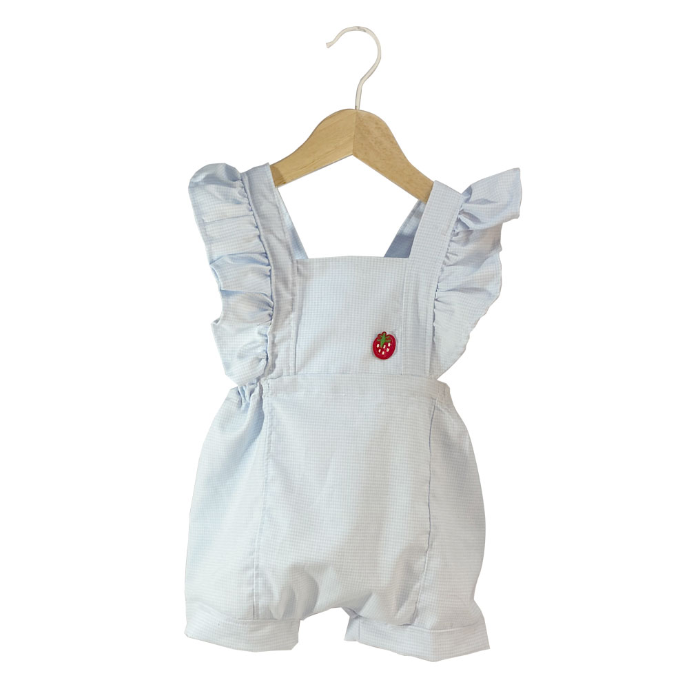 007 Σαλοπέτα καρό γαλάζια με φράουλα - Image 1