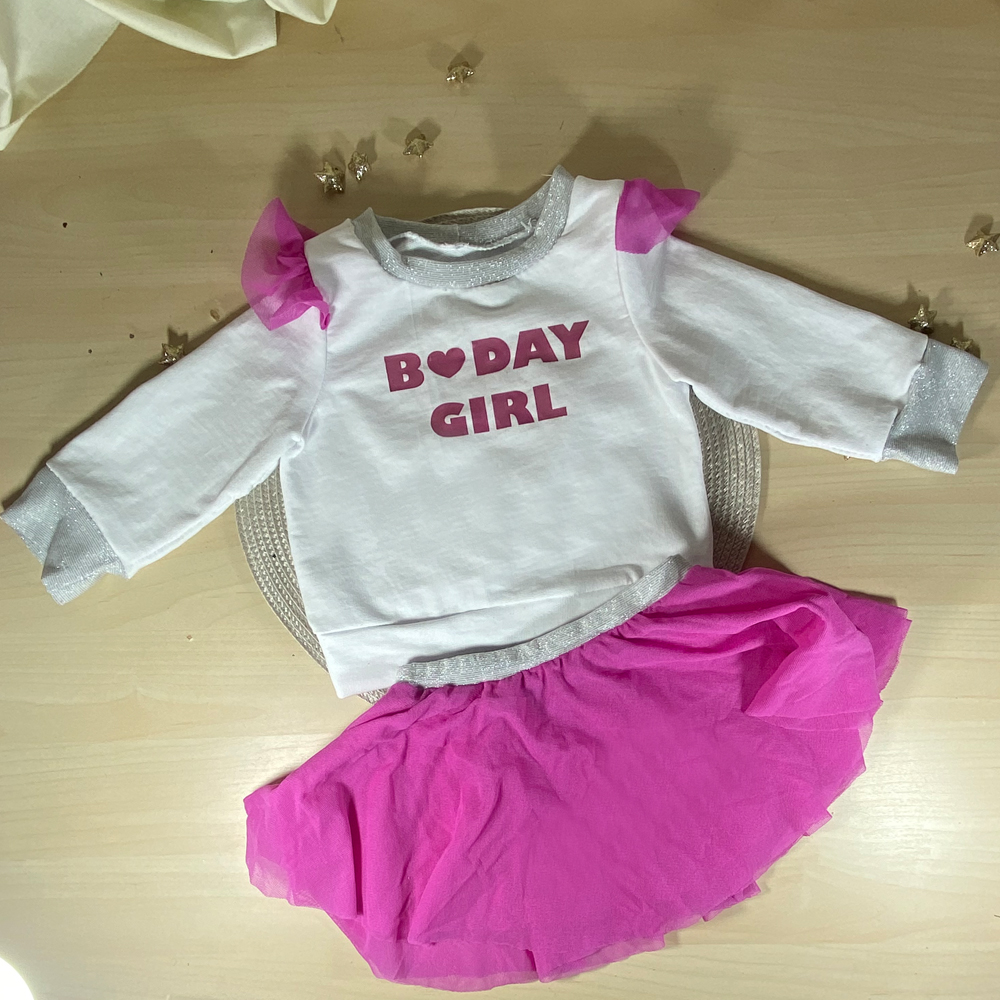 014 Σετ φούτερ bday girl και φούστα τούλινη - Image 1