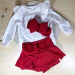 Σετ κορμάκι λούρεξ  φούστα μπορντό και κορδέλα