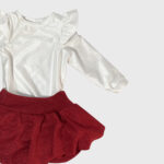 Σετ κορμάκι λούρεξ  φούστα μπορντό και κορδέλα - Image 2