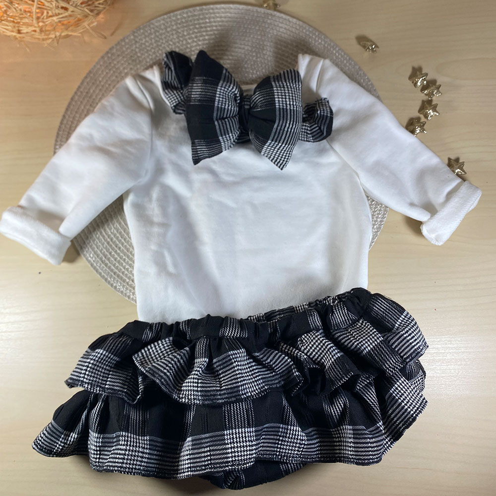 024 Σετ κορμάκι φουφούλα και κορδέλα καρό - Image 1