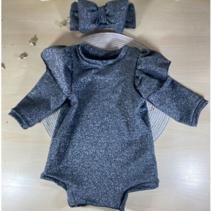 Kορμάκι λούρεξ μαύρο/ασημί με κορδέλα