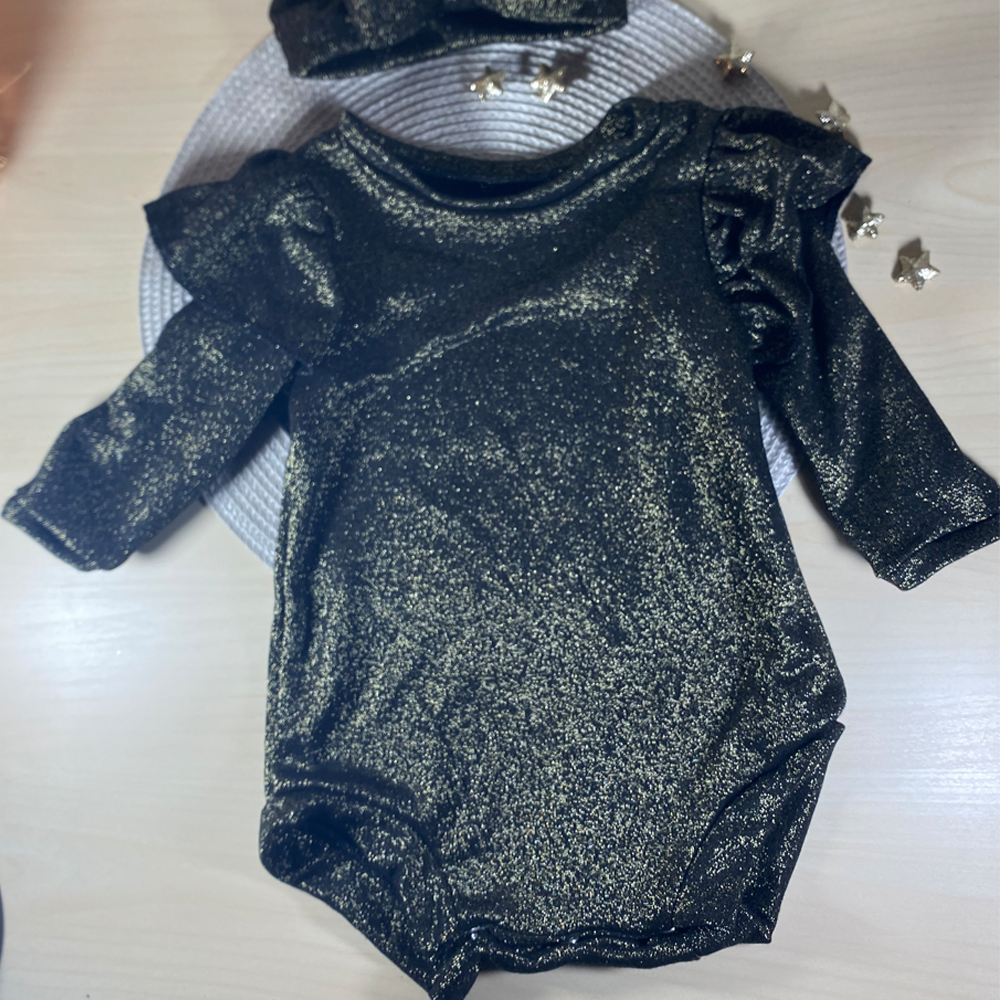 034_1 Kορμάκι με κορδέλα μαύρο χρυσό γυαλιστερό - Image 1