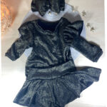 Σετ κορμάκι φούστα σορτσάκι και κορδέλα μαύρο χρυσό - Image 2