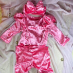 Σετ κορμάκι κολάν και κορδέλα βελούδινο ροζ