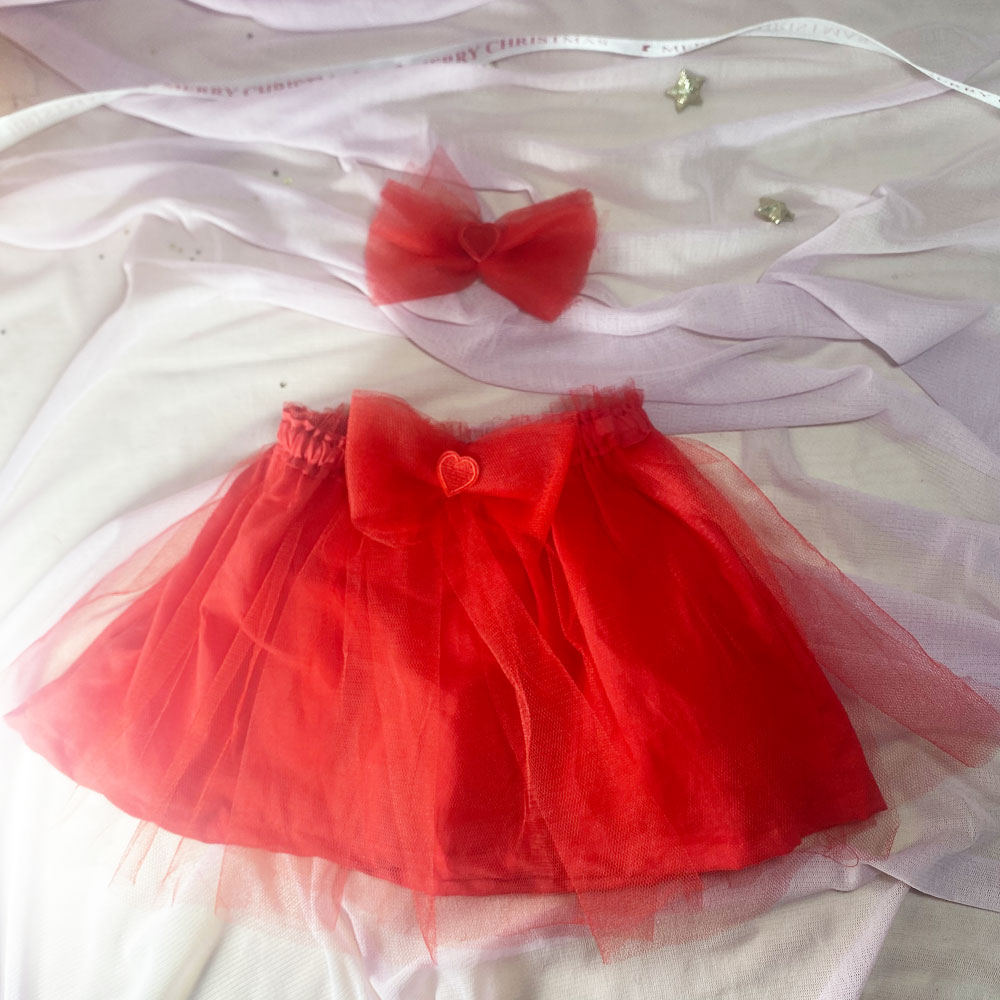 038 Φούστα τουτού κόκκινη καρδιά red heart και κοκαλάκι μαλλιών - Image 1