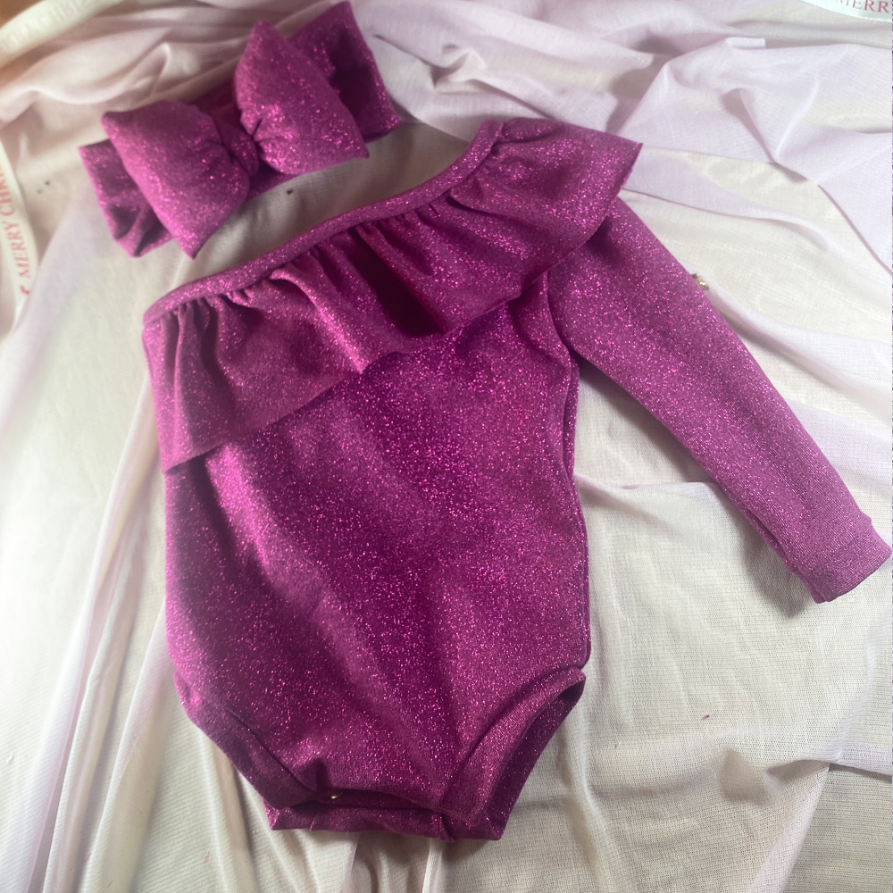 039_1 Κορμάκι με έναν ώμο και κορδέλα purple shine - Image 1