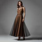 Φόρεμα camel μαύρο τούλι με maxi Black tea dress - Image 2