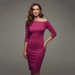 Κομψό Μίντι Φόρεμα με Ασύμμετρο Ώμο Ροζ γυαλιστερό