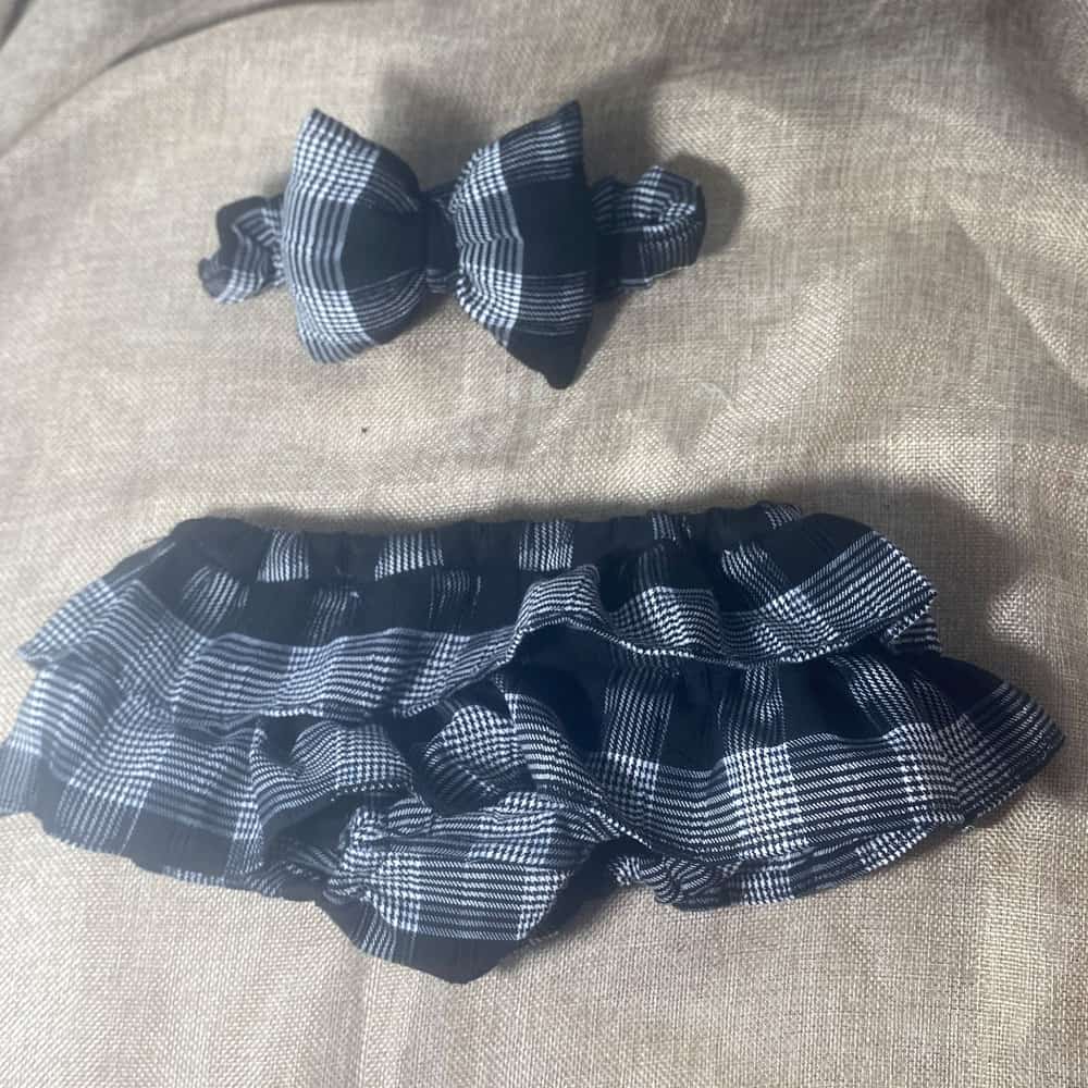 022 Σετ Φουφούλα και Κορδέλα Καρό Φουσκωτή Βρεφική - Image 1