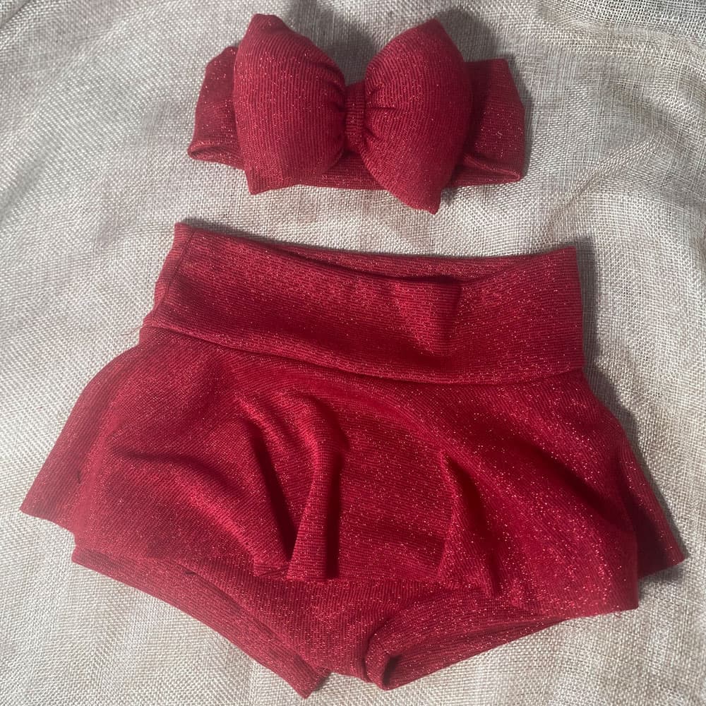 027 Σετ Φούστα και Κορδέλα Μπορντό Γυαλιστερό Βρεφικό - Image 1