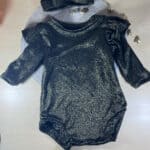 Βρεφικό Παιδικό Κορμάκι Μαύρο-Χρυσό Γυαλιστερό με Κορδέλα