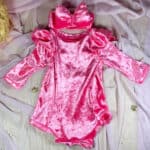 Βρεφικό Παιδικό Σετ Κορμάκι Βελούδινο με Κορδέλα Ροζ