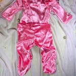 Βρεφικό Παιδικό Σετ Κορμάκι Κολάν και Κορδέλα Βελούδινο Ροζ - Image 2