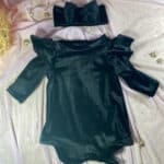 Βρεφικό Παιδικό Σετ Κορμάκι Βελούδινο Μαύρο με Κορδέλα