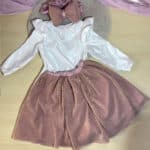 Βρεφικό Παιδικό Σετ Κορμάκι λευκό Φούστα Ροζ και Κορδέλα Μαλλιών