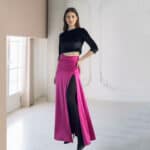 Μάξι Φούστα Κρεπ Σατέν με Σκίσιμο ροζ