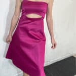 Elegant Ματζέντα Στράπλες Μίντι Φόρεμα Wedding Guest - Image 3