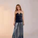 Σετ Μαύρος Κορσές με Ασημί Πλισέ Φούστα maxi