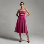 Elegant Ματζέντα Στράπλες Μίντι Φόρεμα Wedding Guest
