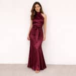 Βουργουνδί Σετ: Τοπ με Ζώνη & Δέσιμο στον Λαιμό + Φούστα Γοργονέ